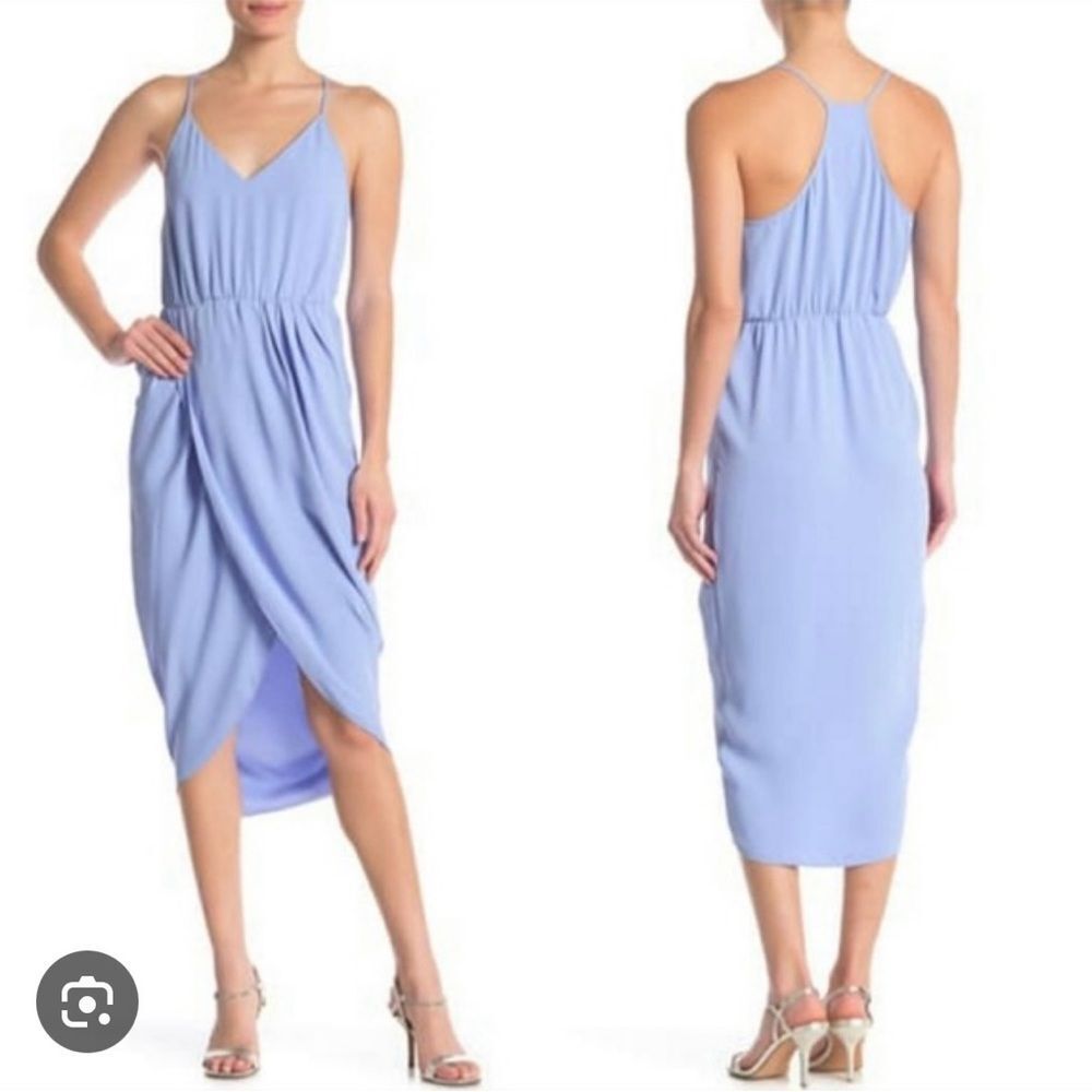 AKA New York Light Blue Gathered Midi Dress